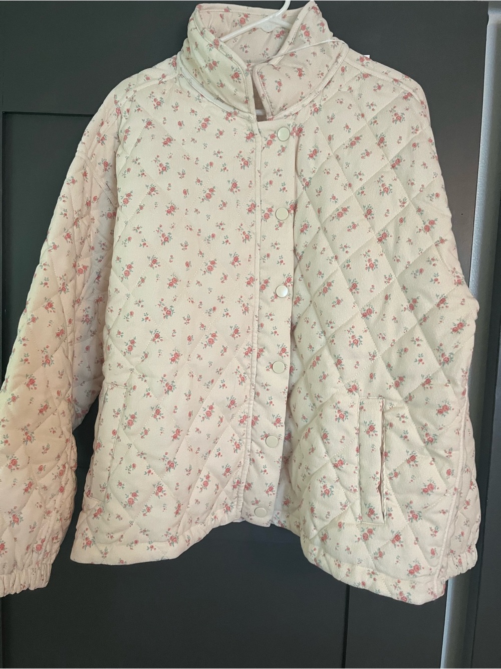 Classic Quilted Womens Jacket in Light Pink Floral